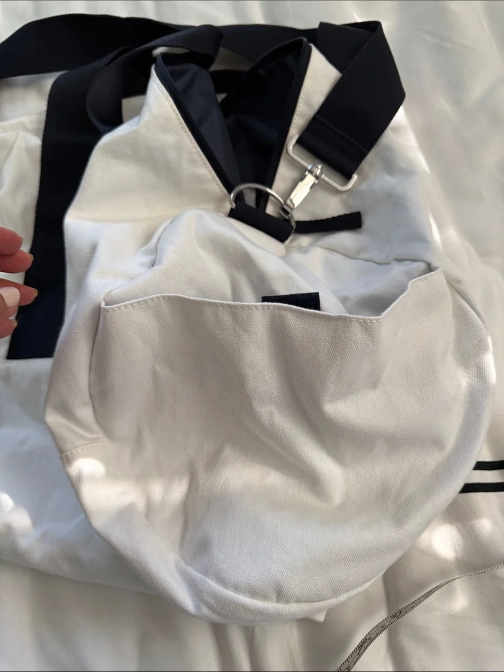 Tommy Hilfiger White Canvas Duffel with Black Straps and Signature Patch